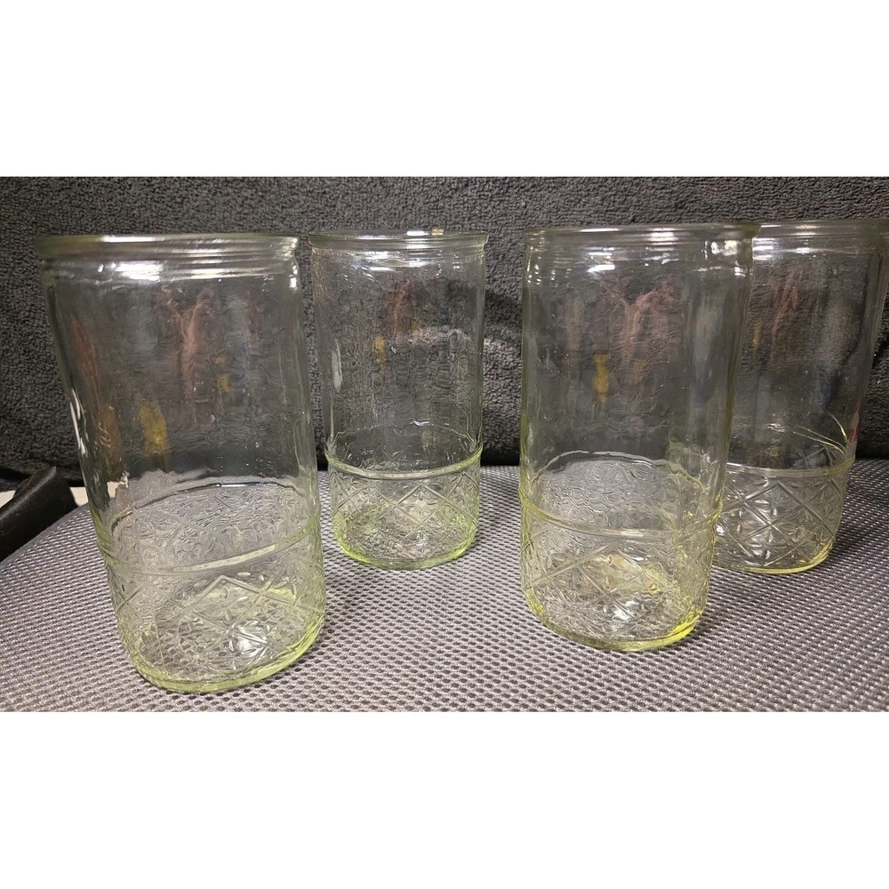 Set Of 4 Vntg Jelly Jar Drinking Glasses